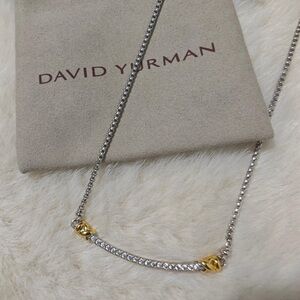 David Yurman Two-Tone Pave Bar Necklace in Silver and Gold Accents